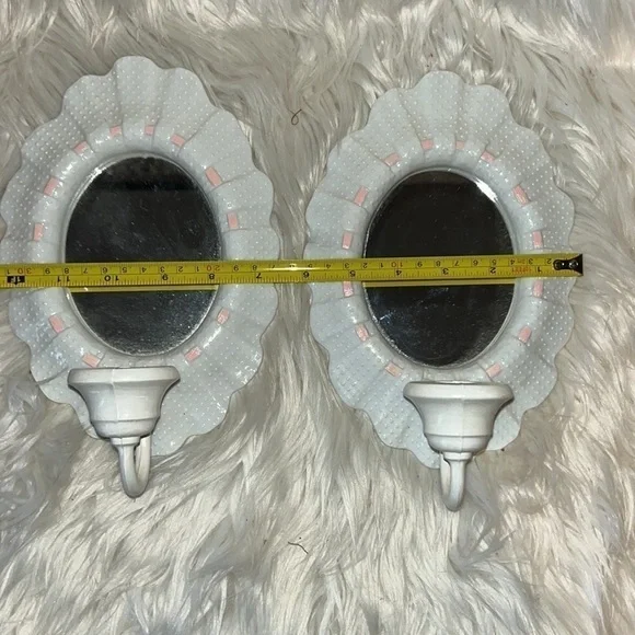 Vintage set of 2 mirror sconces. HOMCO. Home Interior. Pink white. - Picture 3 of 4